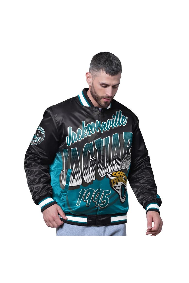 Men's Starter Black Jacksonville Jaguars Pass Rush Varsity Full-Snap Jacket, Main, color, Black