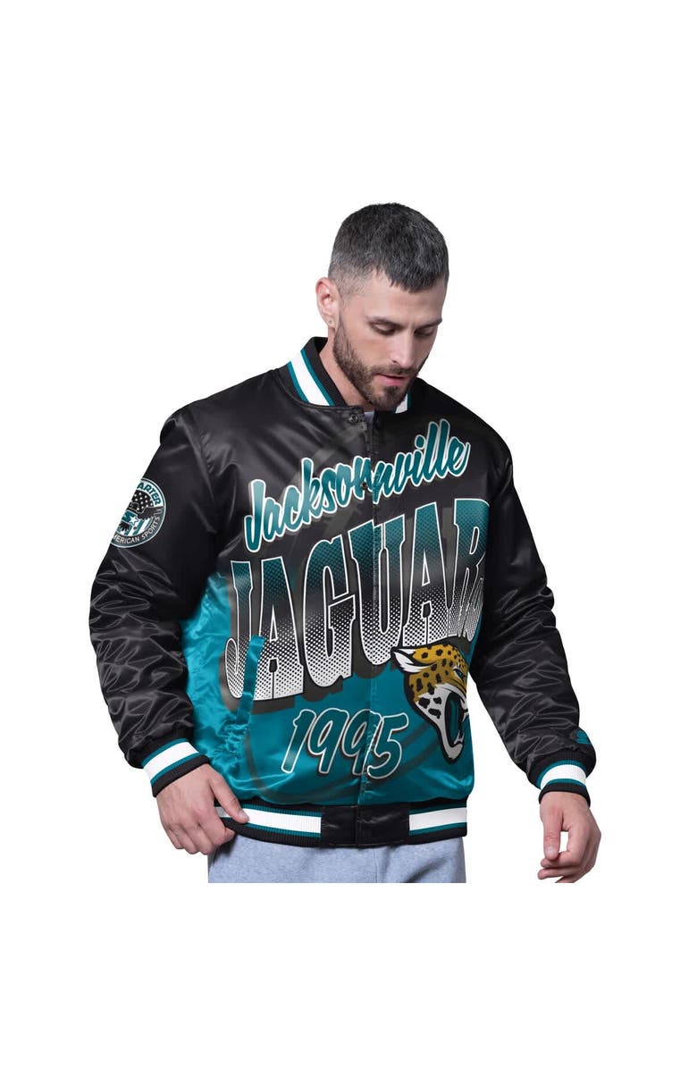 STARTER Men's Starter Black Jacksonville Jaguars Pass Rush Varsity Full-Snap Jacket, Main, color, Black