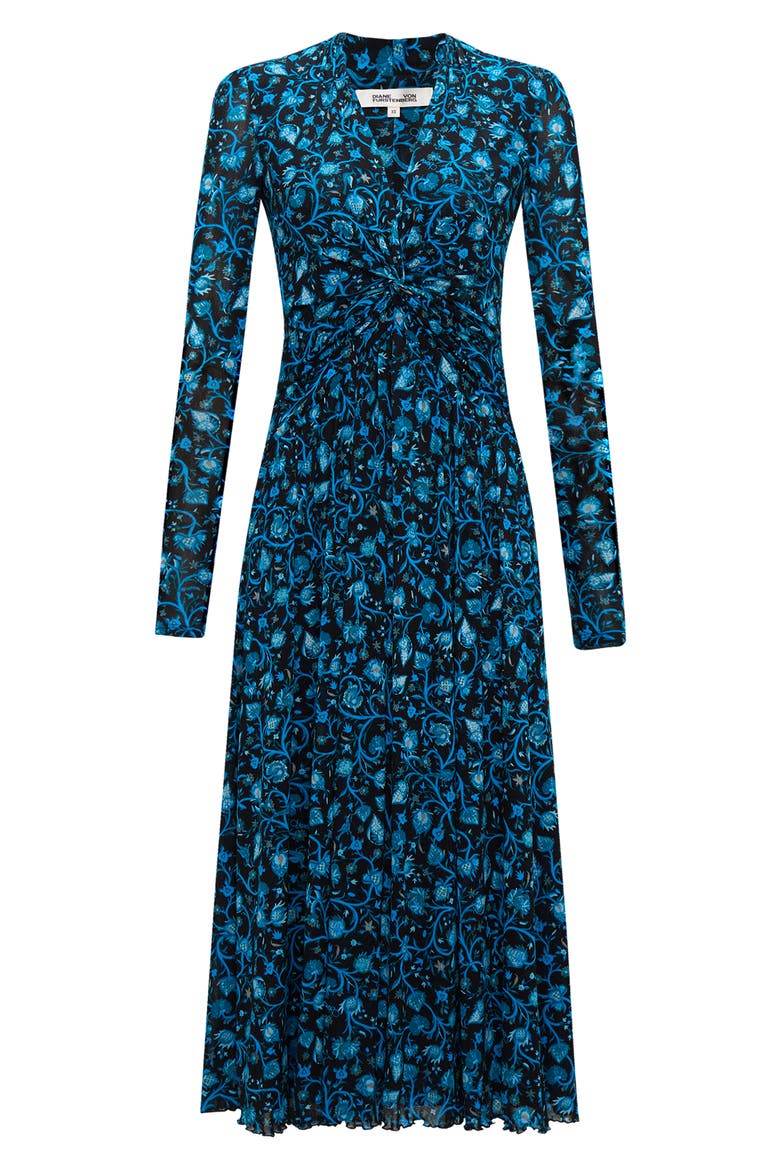 Burton Floral Print Long Sleeve Mesh Midi Dress, Alternate, color, FLEETWOOD FOLK BLUE LG