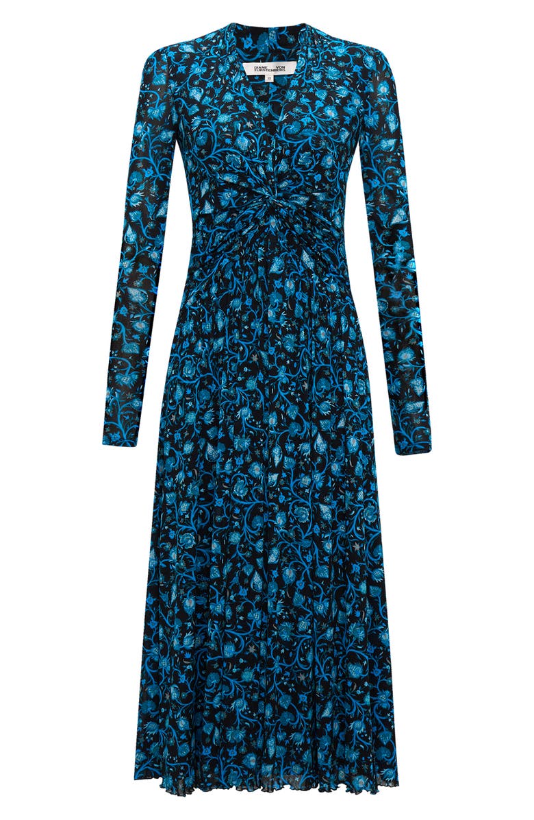DVF Burton Floral Print Long Sleeve Mesh Midi Dress, Alternate, color,
