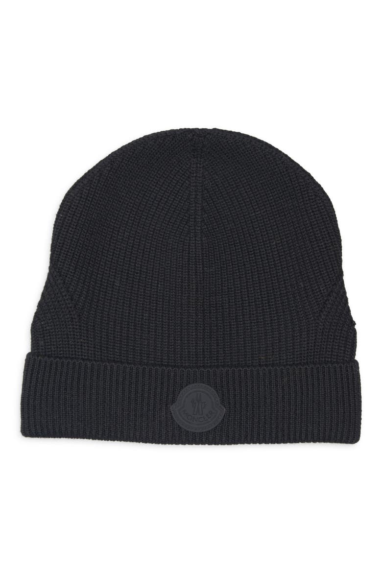 Logo Patch Virgin Wool Beanie, Main, color, BLACK