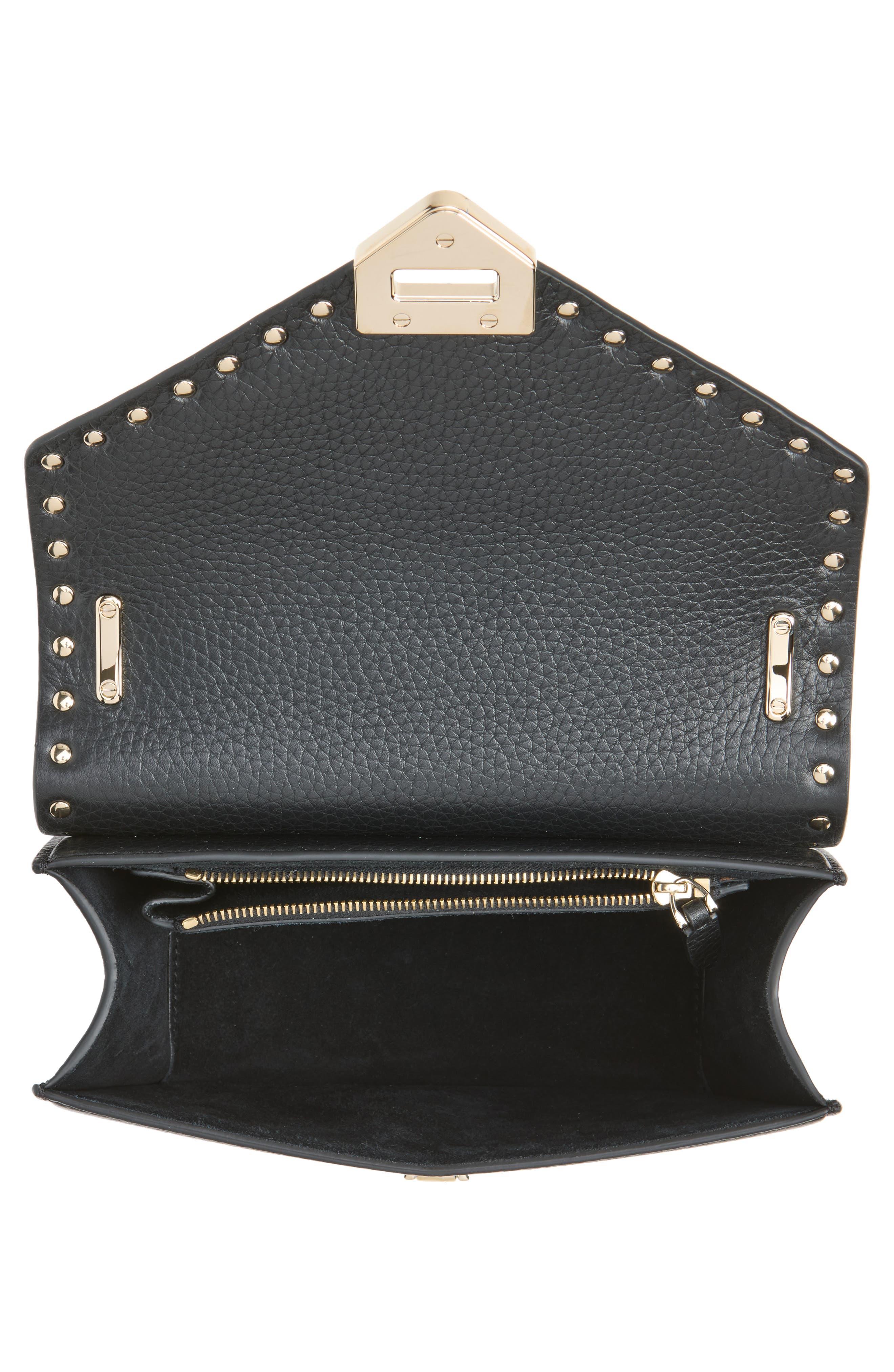 Small Rockstud Leather Shoulder Bag, Alternate, color, BLACK
