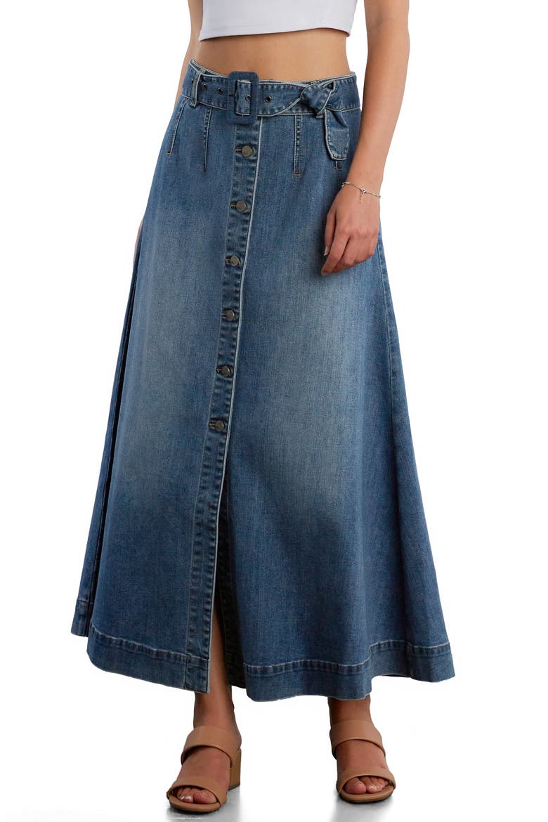 Bronte Belted Button Front Maxi Skirt, Alternate, color, RELAXED BLUE
