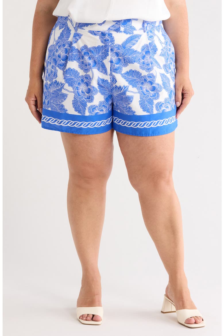 Rency Floral Arvery Pleated Shorts, Main, color, WHITE BLUES