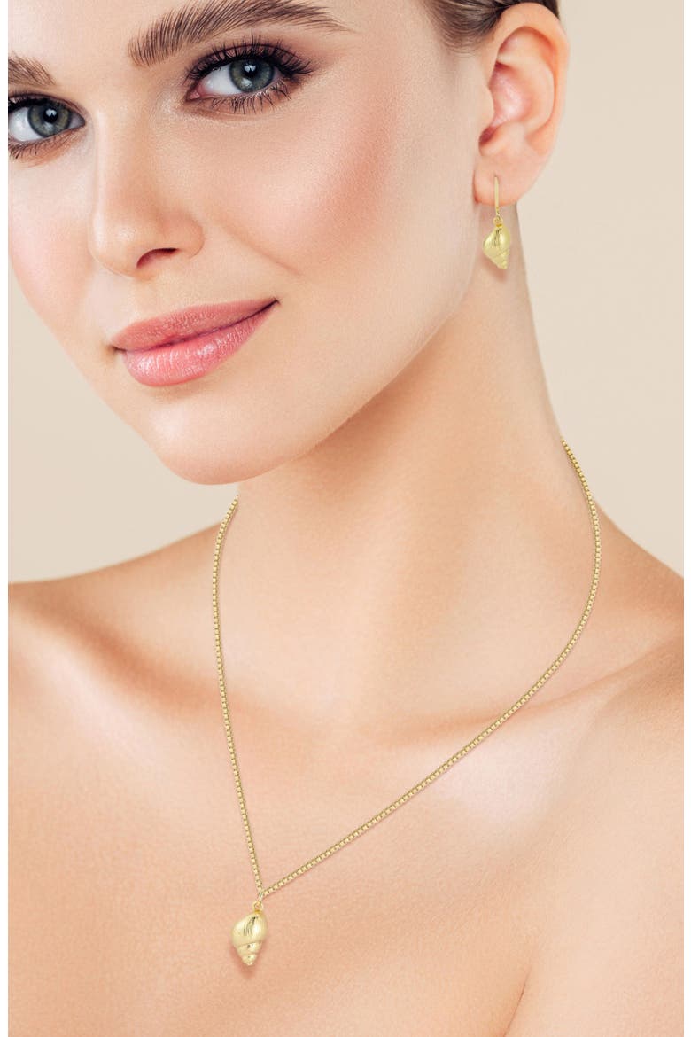Shell Drop Huggie Hoop Earrings & Necklace Set, Alternate, color, GOLD