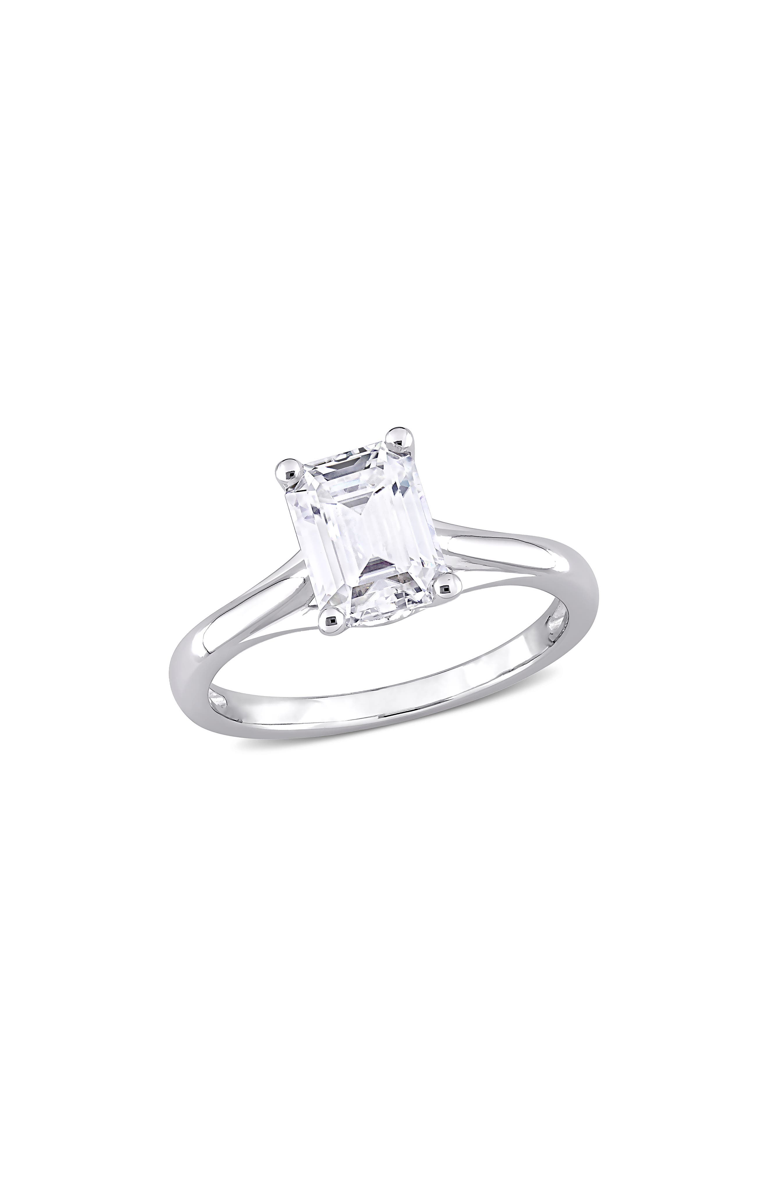 DELMAR 10K White Gold Emerald Cut Created Moissanite Ring