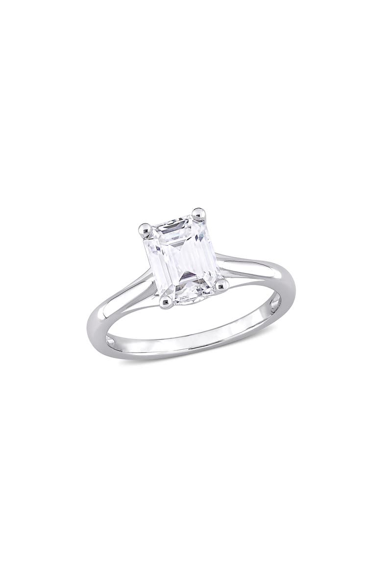 10K White Gold Emerald Cut Created Moissanite Ring, Main, color, WHITE