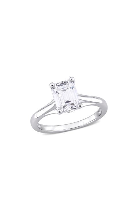 10K White Gold Emerald Cut Created Moissanite Ring