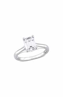 DELMAR 10K White Gold Emerald Cut Created Moissanite Ring