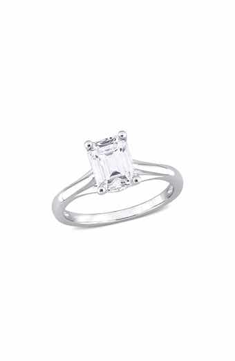DELMAR 10K White Gold Emerald Cut Created Moissanite Ring
