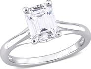 DELMAR 10K White Gold Emerald Cut Created Moissanite Ring