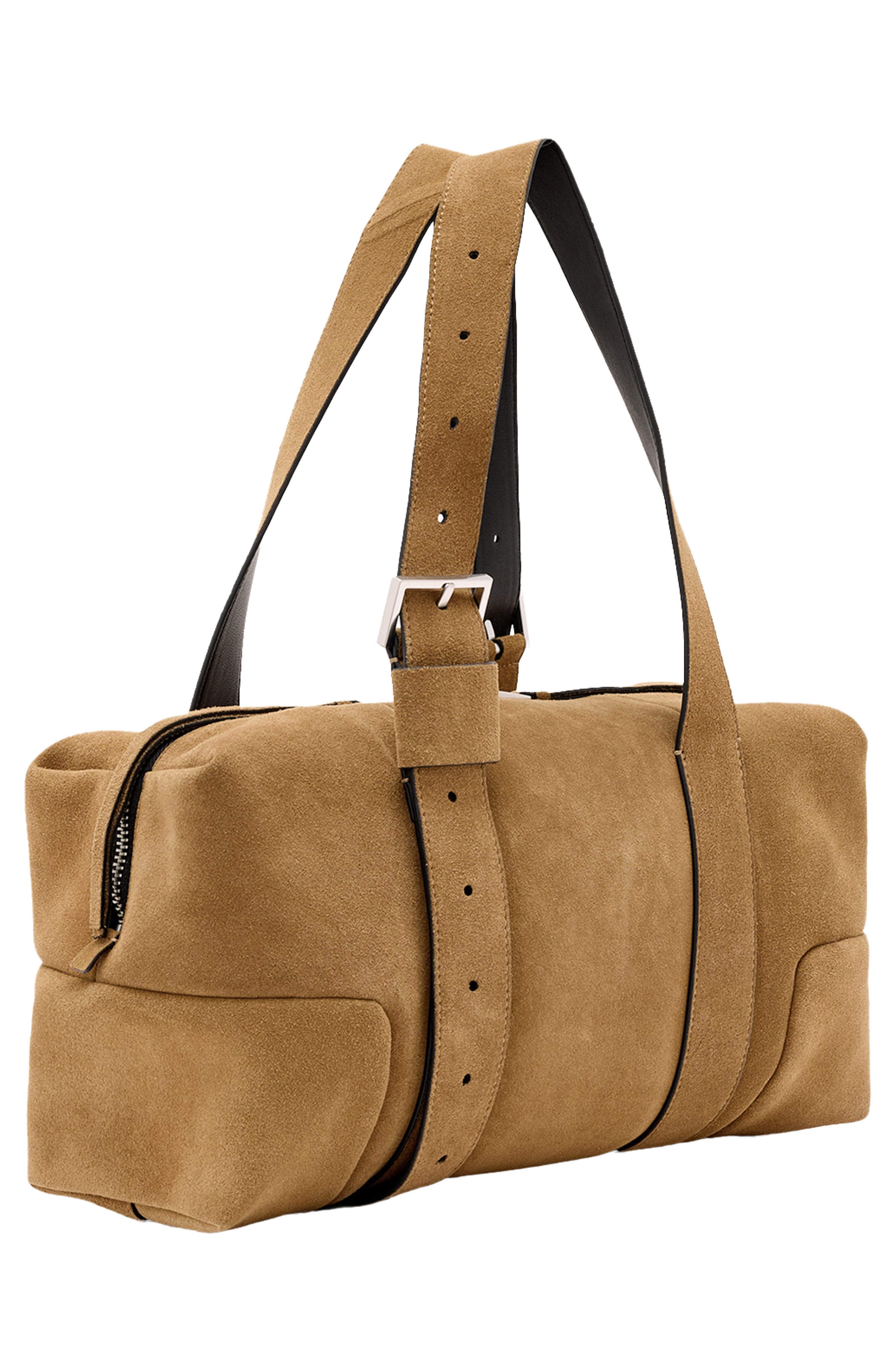 AllSaints Ares Suede Shoulder Bag, Alternate, color, Biscuit Brown