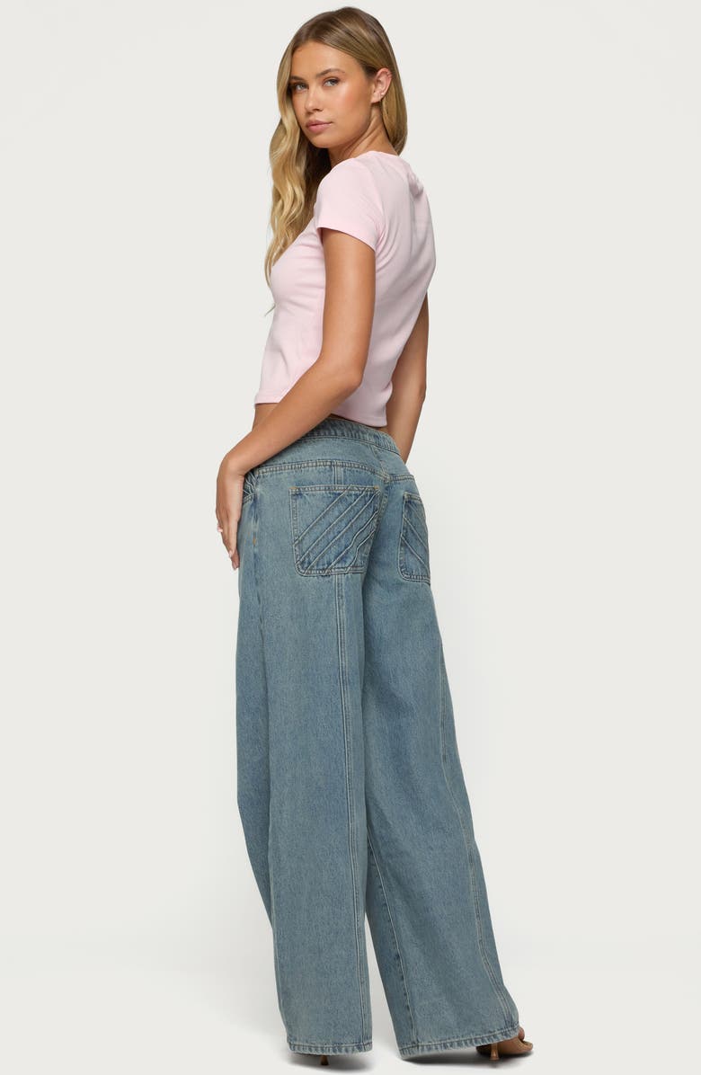 EDIKTED Stitch Pleat Low Rise Wide Leg Jeans, Alternate, color, Blue