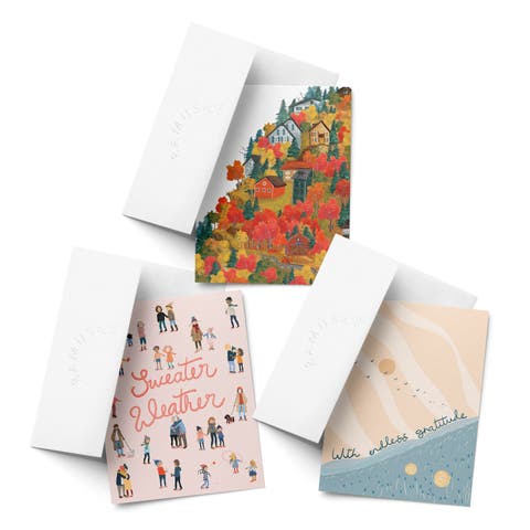 Fall Foliage, Gratitude, Sweater Weather Fall/Autumn Greeting Card Pack Sets (3 ct, Assorted)