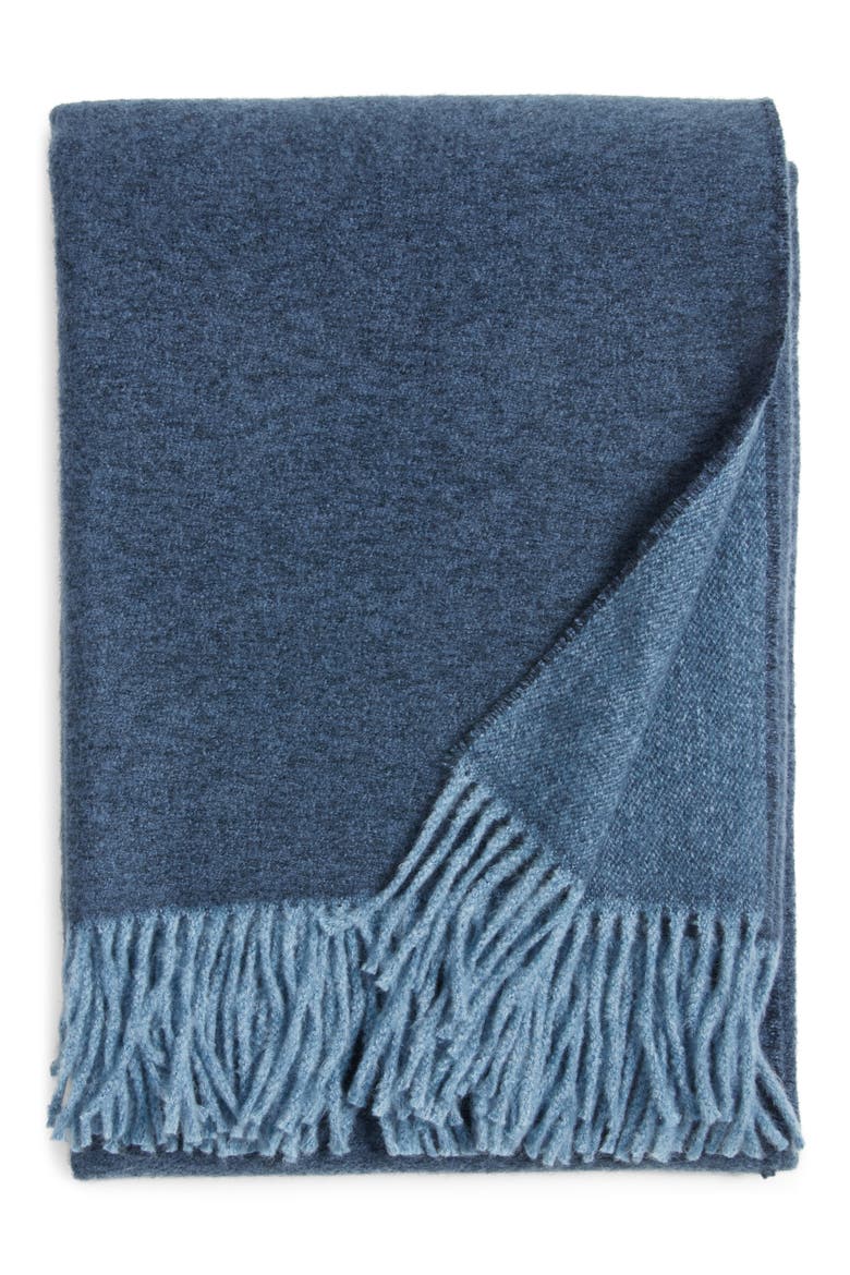 Woven Fringe Throw Blanket, Main, color, NAVY BLUE