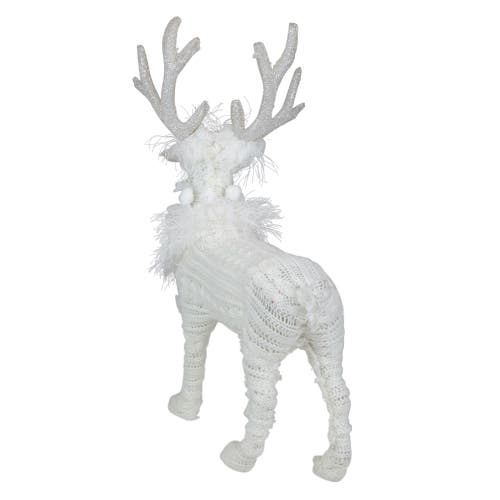 Northlight Cable Knit Sweater Standing Reindeer Christmas Figure In White