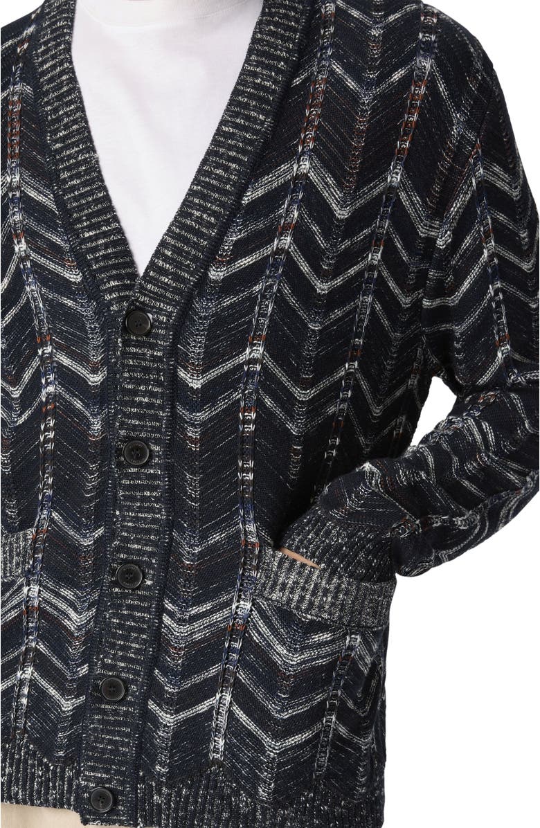Missoni Cotton Chevron Cardigan With Ribbed Trims, Alternate, color, Blue