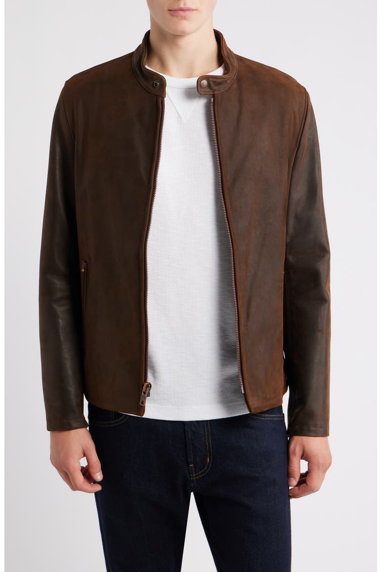 Café Racer Slim Fit Cowhide Leather Jacket, Main, color, BROWN