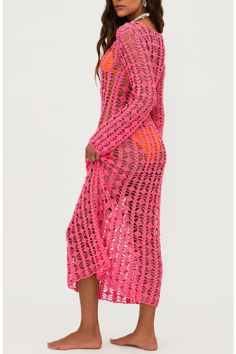 Ariana Open Stitch Cotton Cover-Up Dress, Alternate, color, HOT CORAL