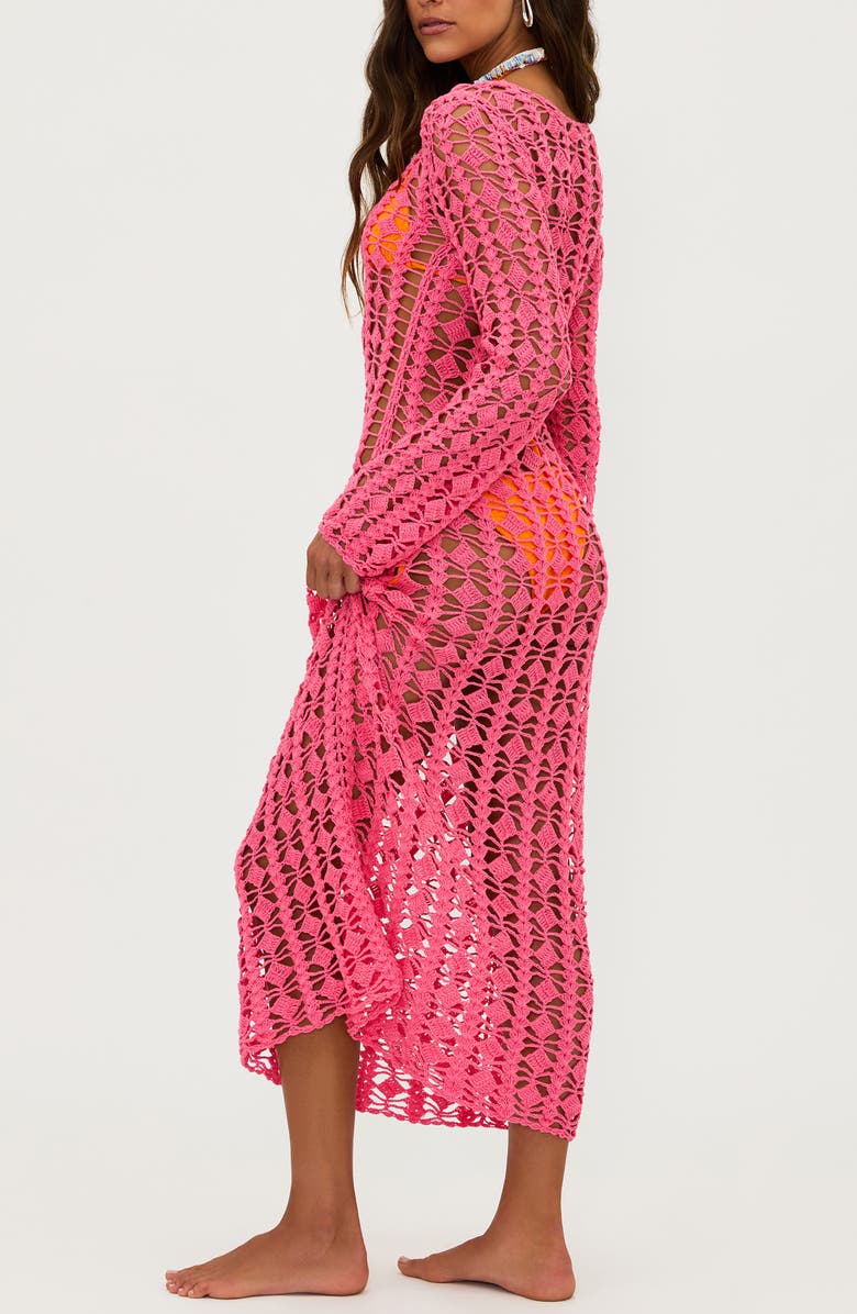 Beach Riot Ariana Open Stitch Cotton Cover-Up Dress, Alternate, color, Hot Coral
