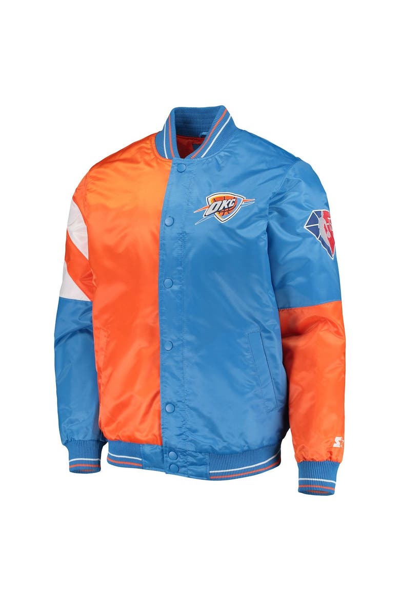 Men's Starter Orange/Blue Oklahoma City Thunder 75th Anniversary Leader Color Block Satin Full-Snap Jacket, Alternate, color, Orange