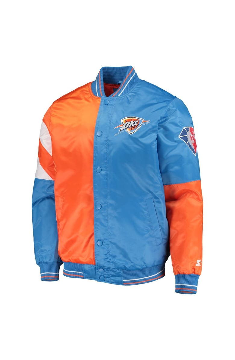 STARTER Men's Starter Orange/Blue Oklahoma City Thunder 75th Anniversary Leader Color Block Satin Full-Snap Jacket, Alternate, color, 