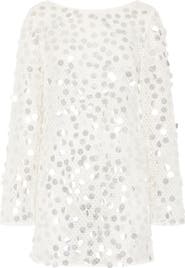 Milly Paillette Long Sleeve Sheer Open Stitch Cover-Up Dress