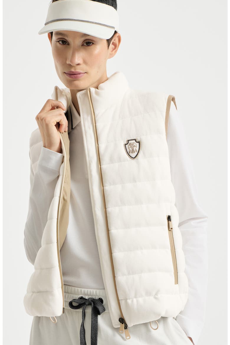 Techno cotton piqué down vest with logo, Alternate, color, White