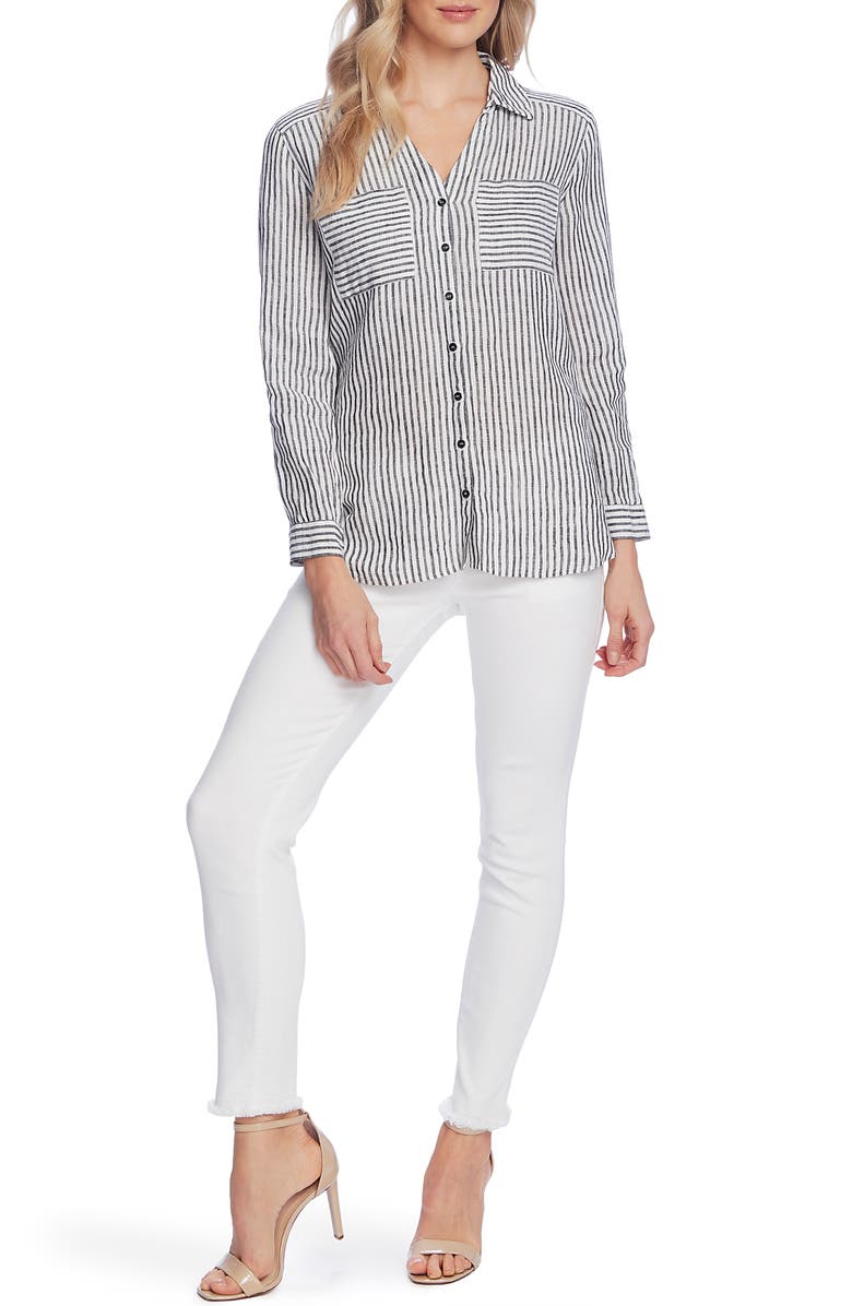Vince Camuto Stripe Linen Blouse, Alternate, color,