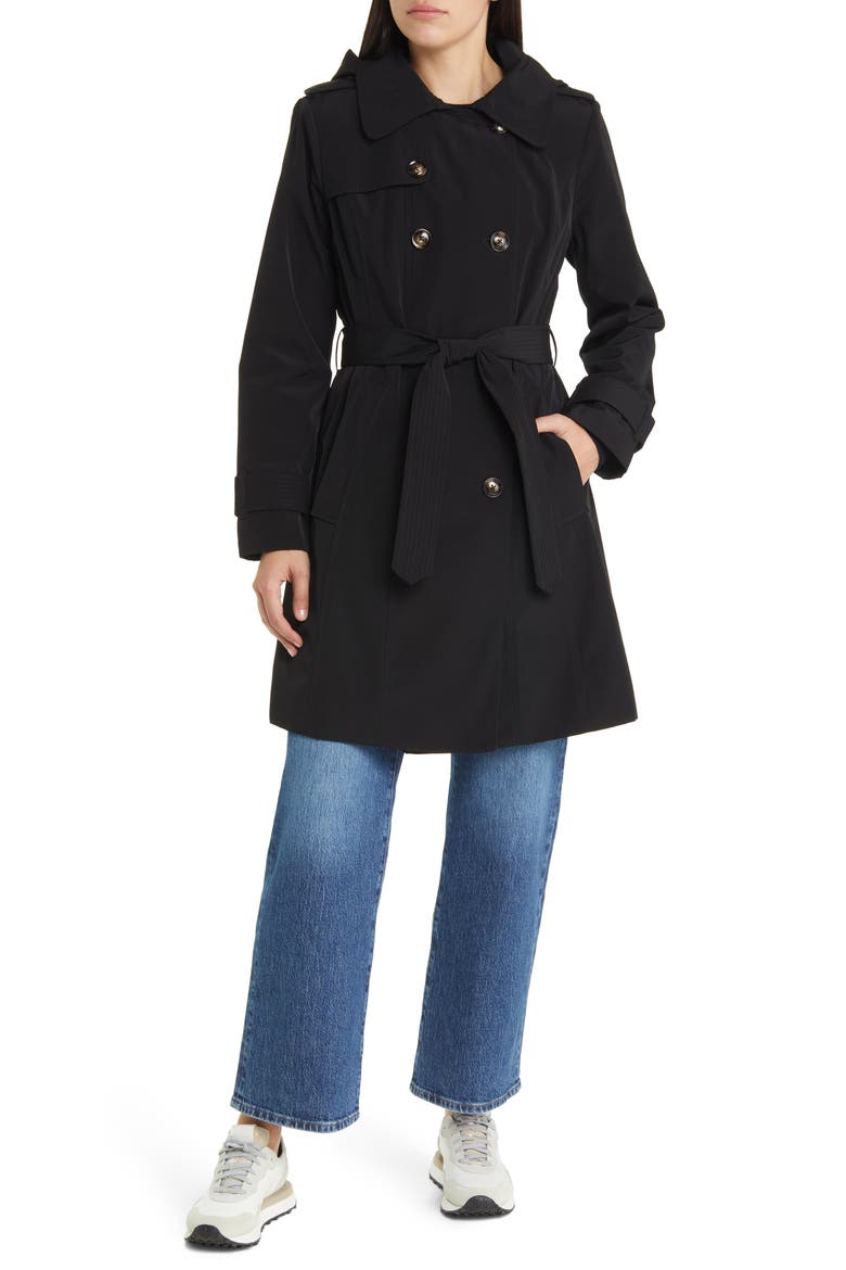 Belted Trench Coat, Main, color, BLACK