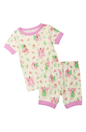 HATLEY HATLEY KIDS' FOREST FAIRIES FITTED TWO-PIECE ORGANIC COTTON SHORT PAJAMAS