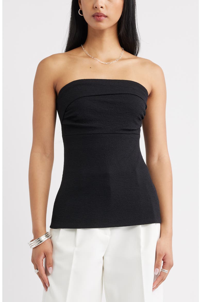 Puckered Crepe Bandeau Top, Main, color, BLACK