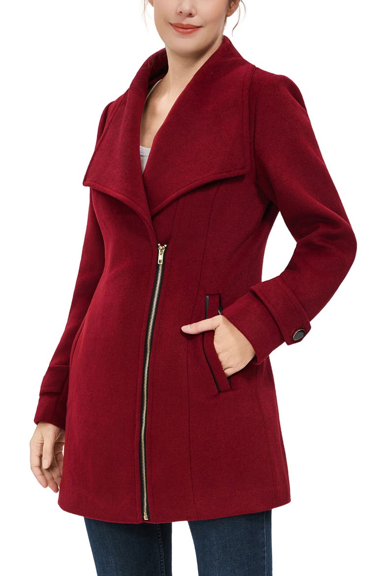Women's Kinsley Wool Blend Zip Front Walking Coat, Alternate, color, Wine