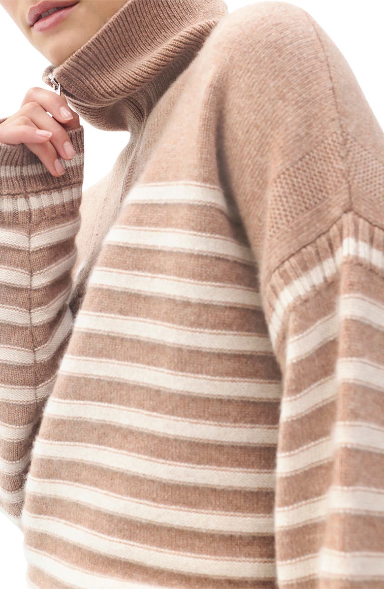 rag & bone Raven Stripe Wool & Cashmere Quarter Zip Sweater, Alternate, color, Camel