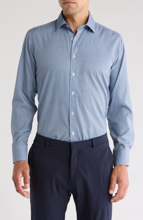 Medallion Print Stretch Button-Up Shirt