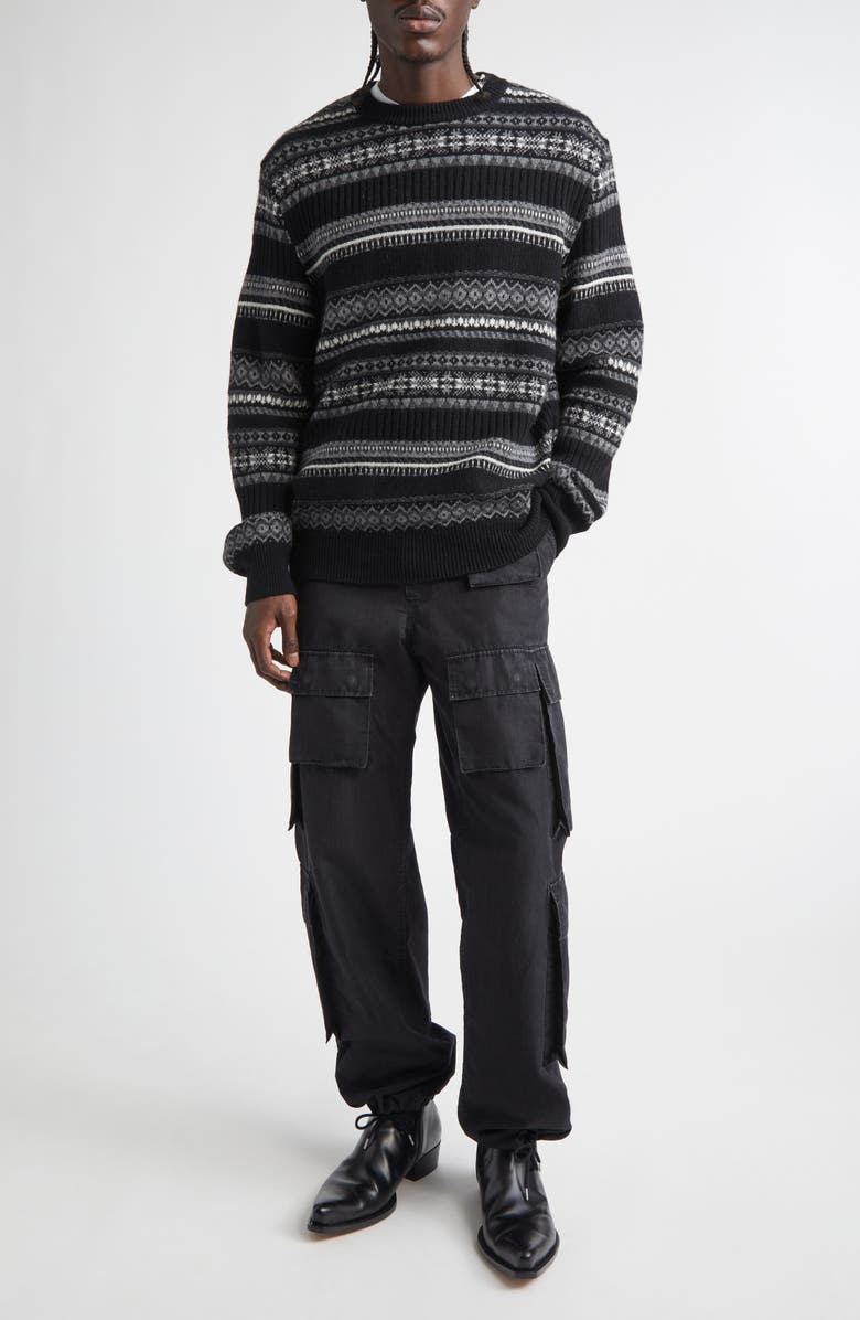 TAKAHIROMIYASHITA TheSoloist. Fair Isle Wool Creweck Sweater, Alternate, color, Black Mono