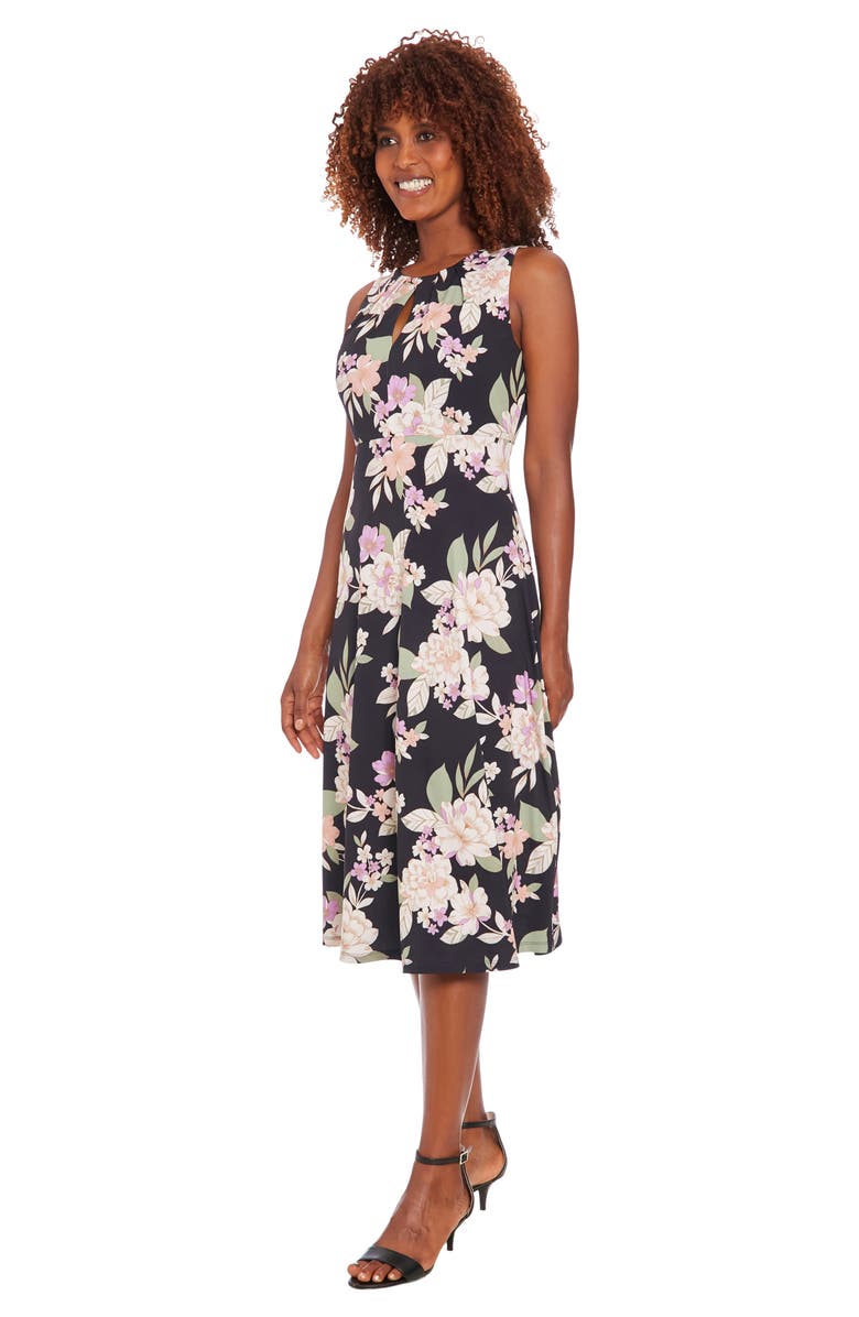 London Times Floral Print Sleeveless Dress, Alternate, color, Black Multi