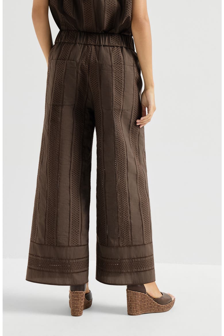 Broderie anglaise track trousers, Alternate, color, Chocolate