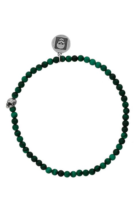 Skull Malachite Beaded Stretch Bracelet