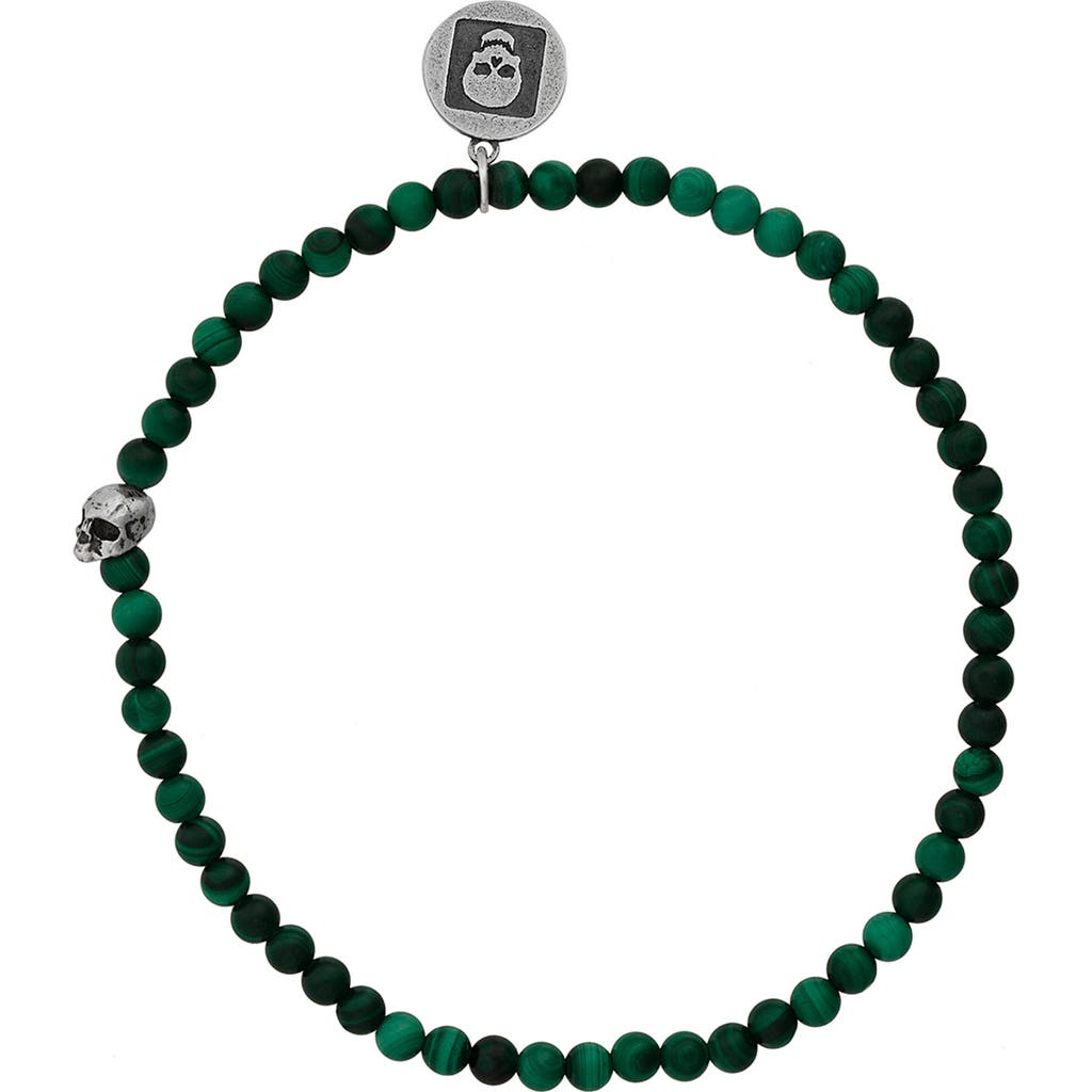 John Varvatos Skull Malachite Beaded Stretch Bracelet In Green/silver