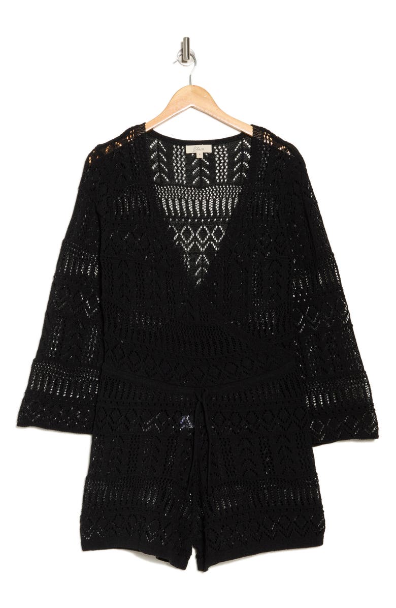 Elan Pointelle Knit Cover-Up Romper, Alternate, color, Black