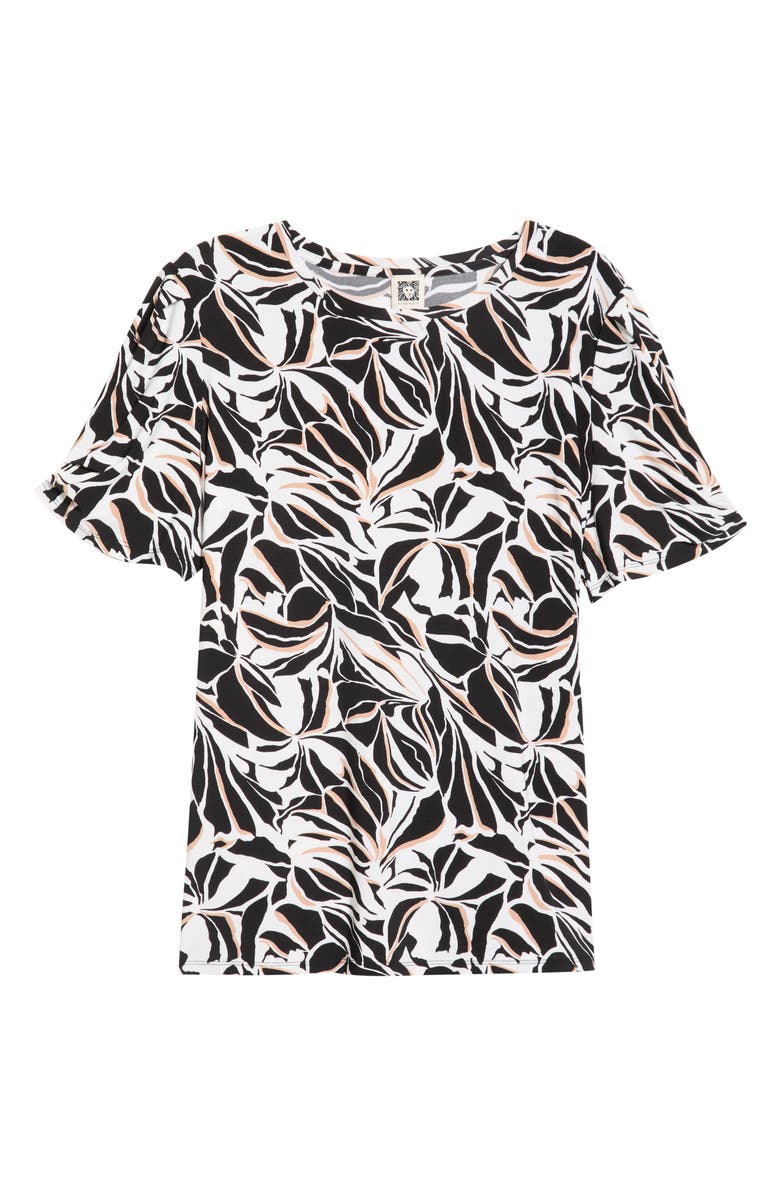 AK ANNE KLEIN Print Pleat Short Sleeve Top, Alternate, color, Anne Black Multi