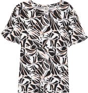 AK ANNE KLEIN Print Pleat Short Sleeve Top