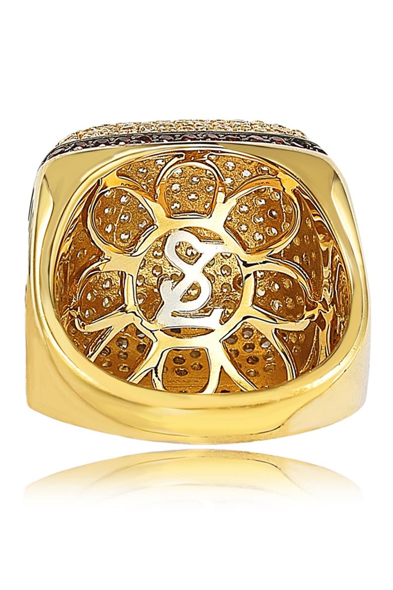 14K Yellow Gold Plated Sterling Silver Pavé CZ Square Ring, Alternate, color, RED