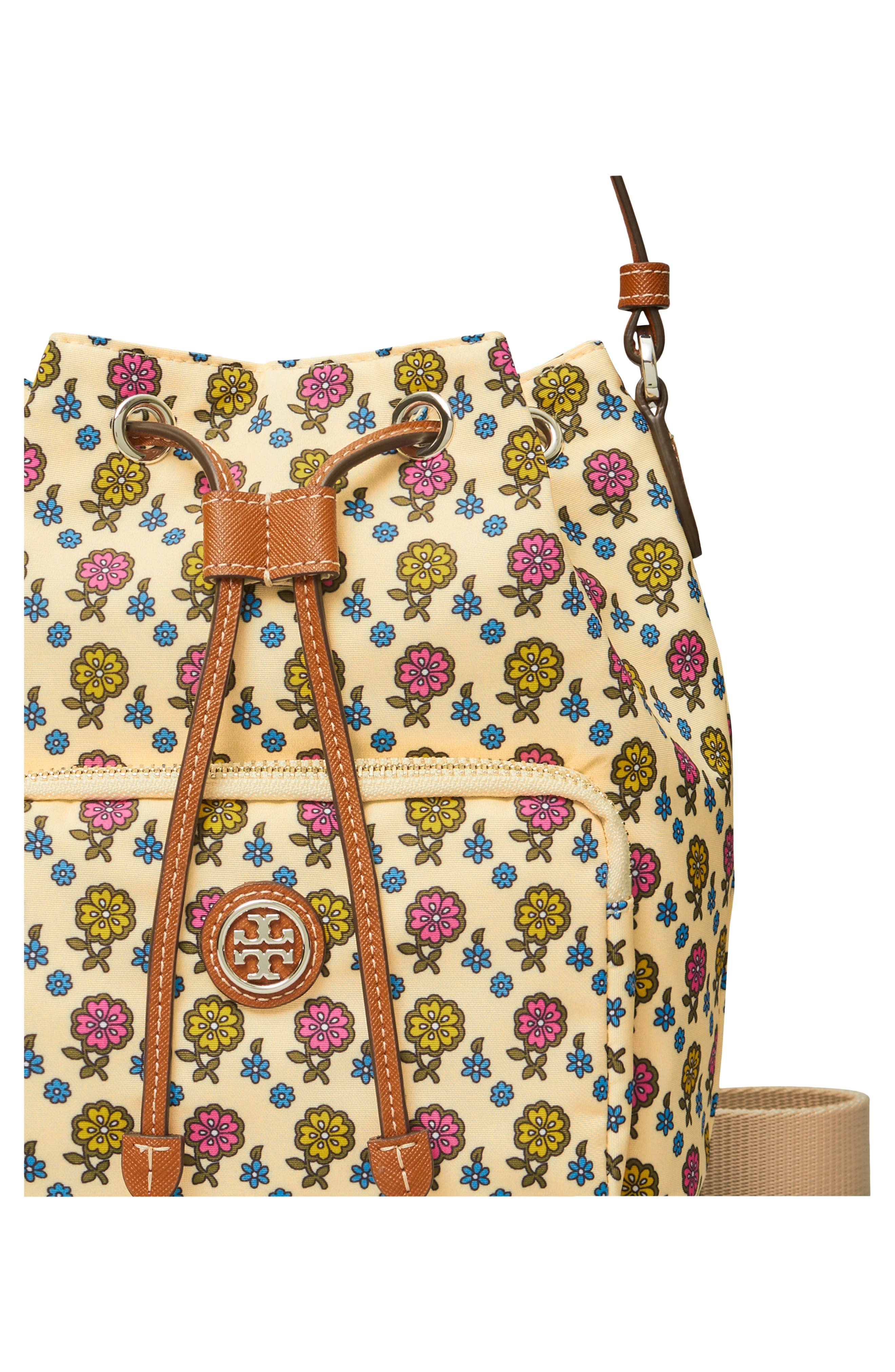 Tory Burch Virginia Floral Nylon Bucket Bag, Alternate, color, 