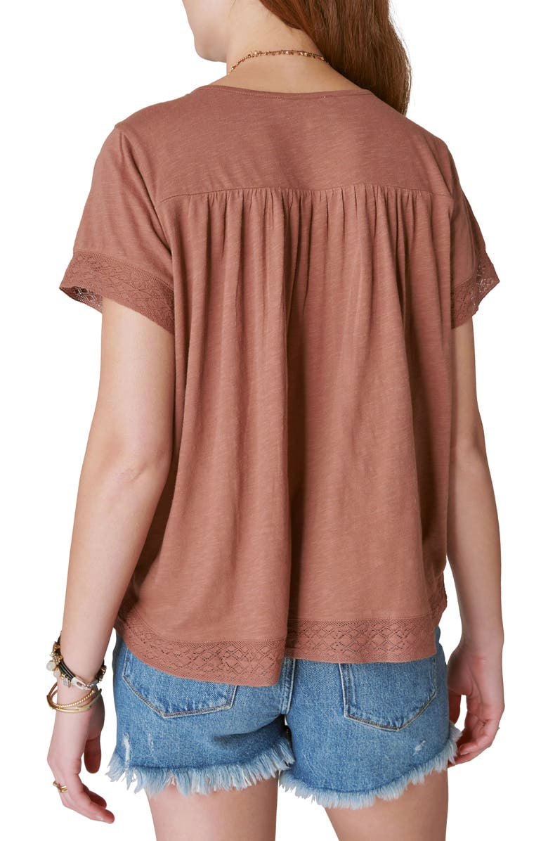 Lucky Brand Pintuck & Lace Top, Alternate, color, Baltic Amber