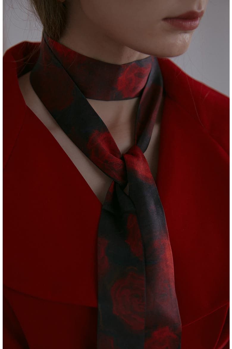 La Rosa Skinny Silk Scarf, Main, color, RED