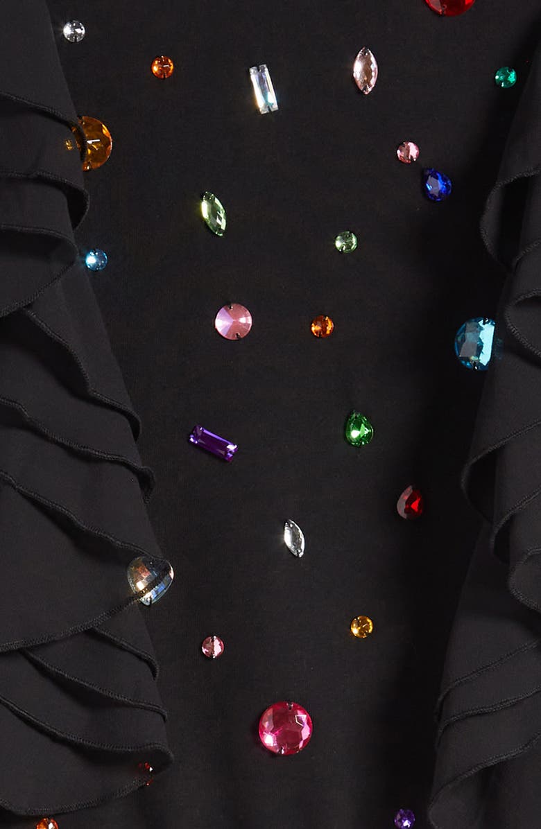 Lola + The Boys Kids' Rainbow Rhinestone Ruffle Sweatshirt, Alternate, color, 