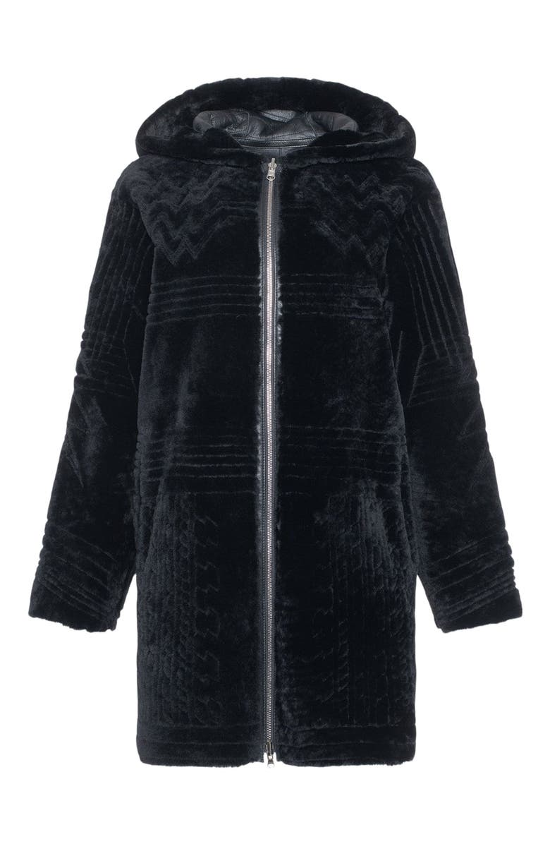 GORSKI Reversible Shearling Parka With Pattern, Alternate, color, Black