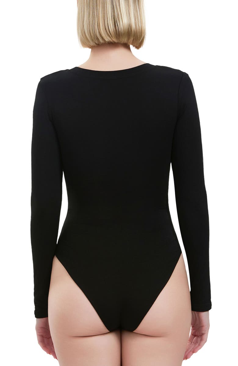 Kimi & Kai V-Neck Long Sleeve Bodysuit, Alternate, color, Black